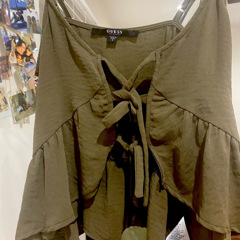Guess olive green tie front thin strapped shirt